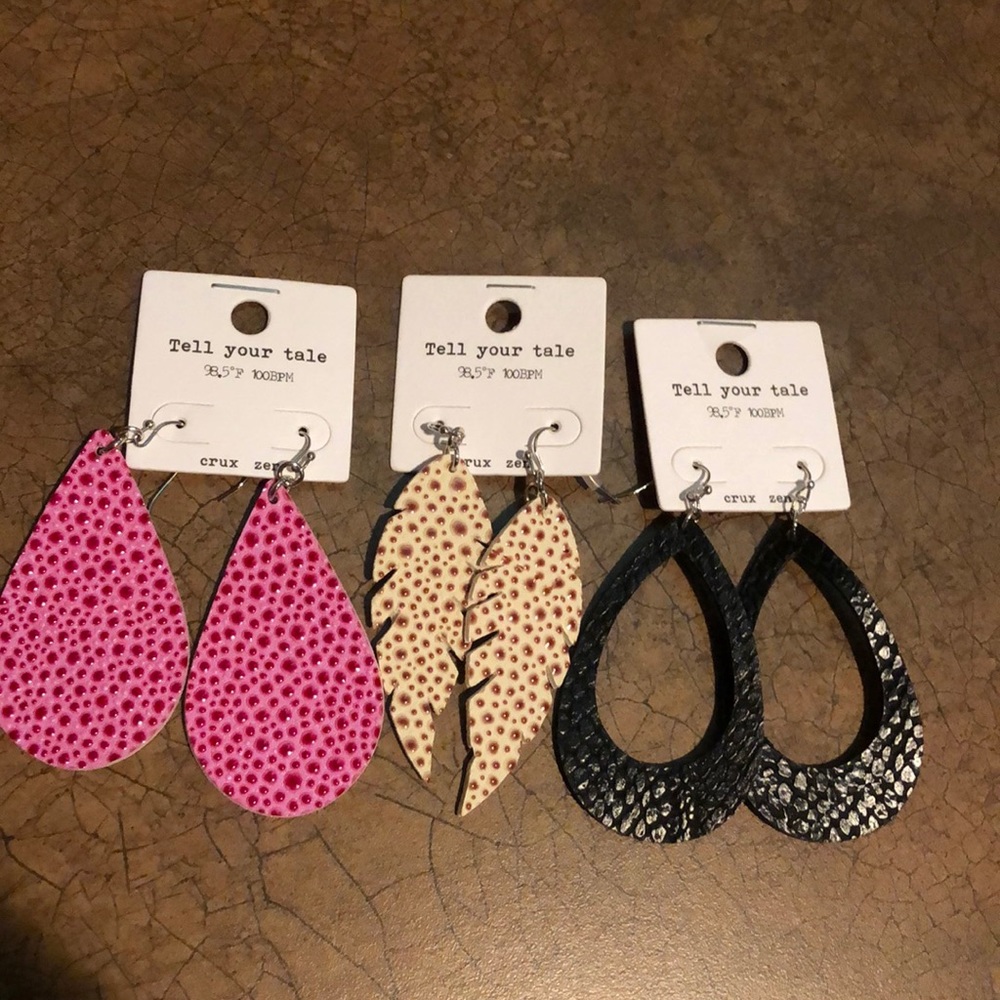 NWT Tell Your Tale Set of 3 Faux Leather Earrings